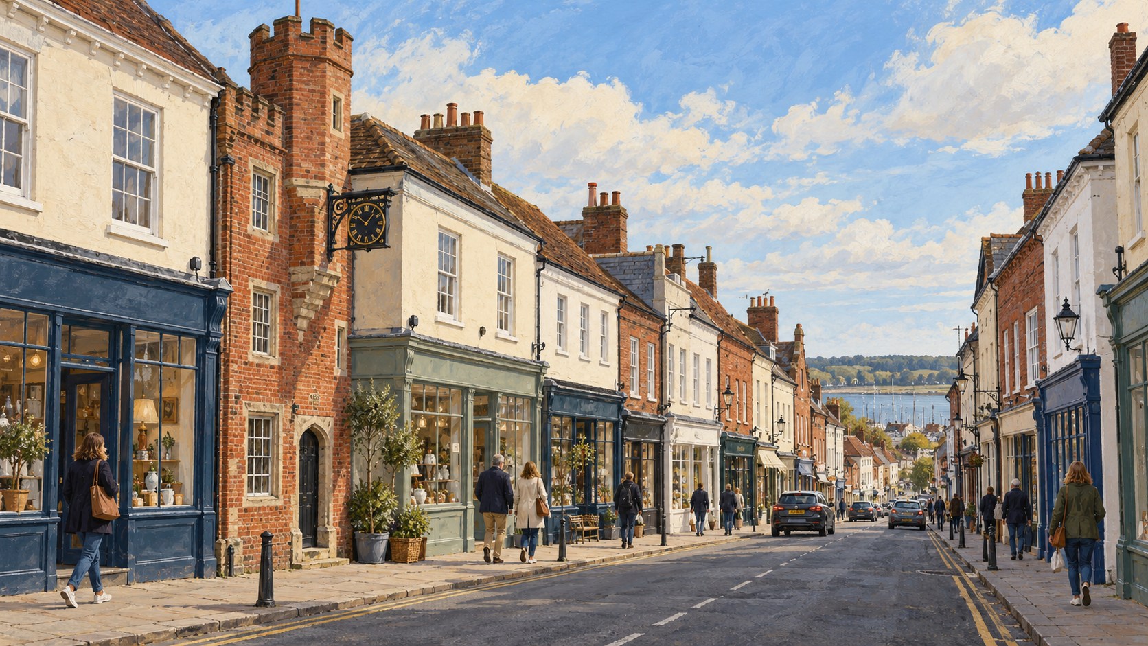 Artist’s impression of Maldon High Street and the medieval brick Moot Hall