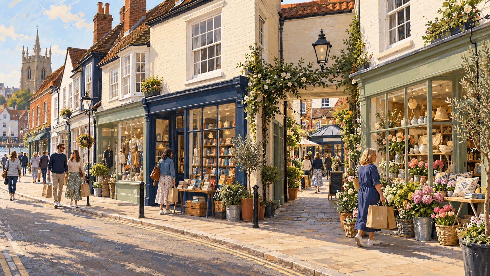 Artist’s impression of independent Maldon shopfronts and a small shopping courtyard